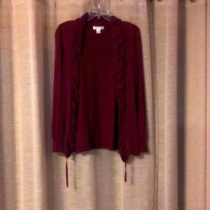 CHRISTOPHER & BANKS DRESSY Maroon Adjustable Ruffle Front Cardigan